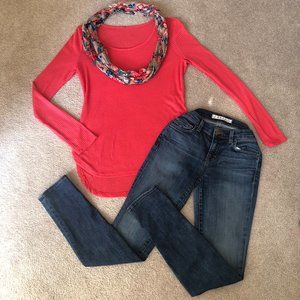 Coral long sleeve ribbed top with scarf size m